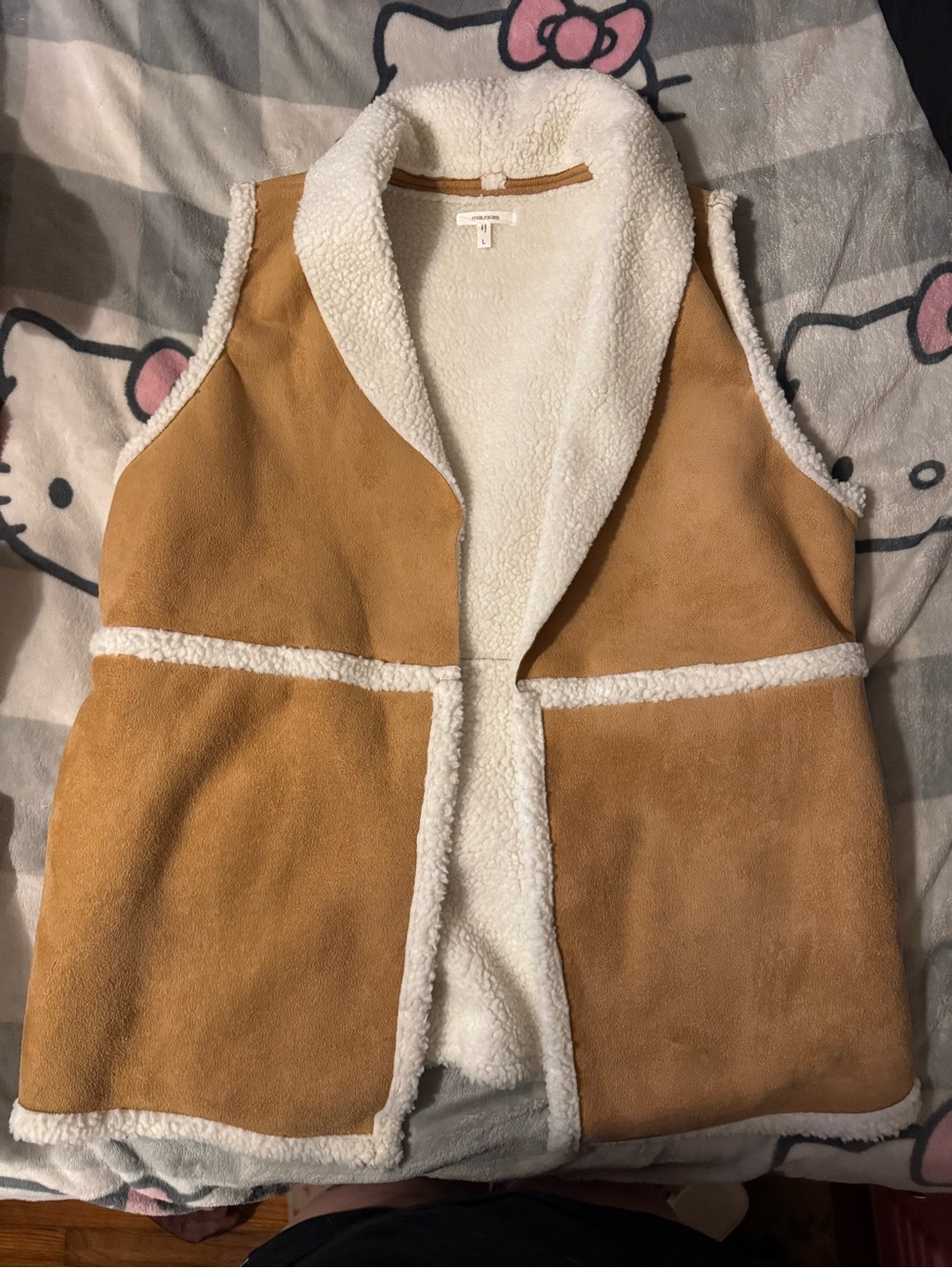 Womens Tan Faux-Suede Sherpa-Lined Vest